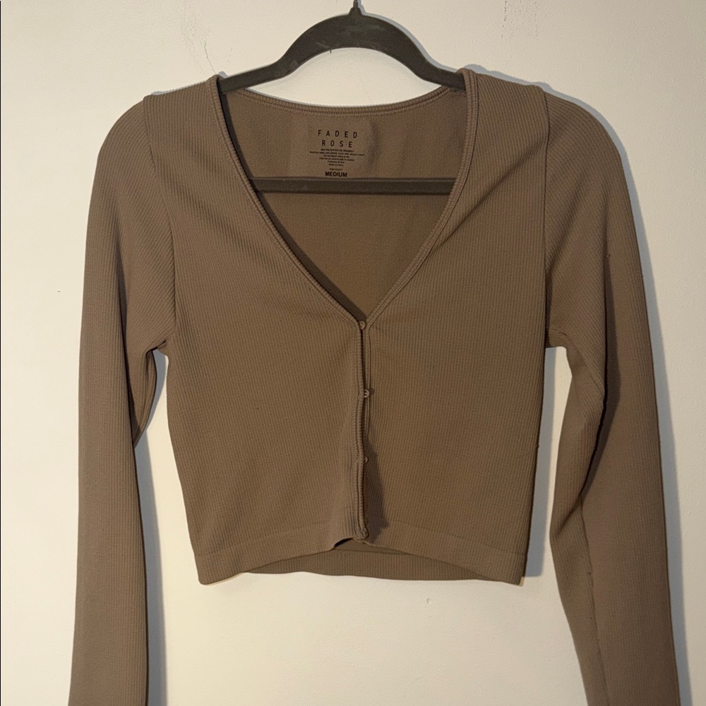 T.J.Maxx Taupe Long Sleeve Crop Top